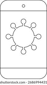 smartphone icon and virus icon with white background.with black lines