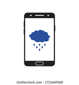 Icono de Smartphone con aplicación de pronóstico del tiempo, mensaje de lluvia. Ilustración vectorial en diseño moderno.