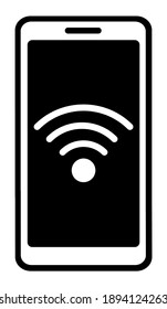 Smartphone icon with wifi sign on screen. Modern digital technologies of communication. Black and white vector