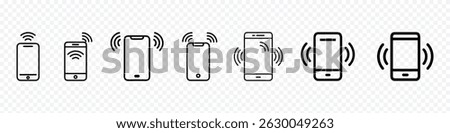 Smartphone Icon with Wireless Signal Waves Representing Mobile Internet Connectivity, Wireless Data Transfer, Cellular Network Access, Online Communication, smartphone with wireless signal icon