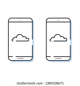 Smartphone icons with cloud services symbol in simple line style. Outline cell phone vector for app and web design.