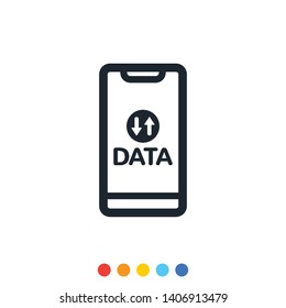 Smartphone icons and data usage messages. 