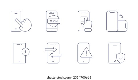 Smartphone icons. Editable stroke. Containing touch screen, vpn, notification, orientation, smartphone, mobile phone, mobile.