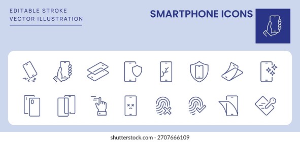 Iconos de Smartphone. Trazo Editable. Conjunto de iconos de línea delgada símbolo de colección.