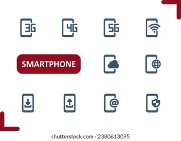 Smartphone Icons. Mobile Phone, Telephone, Wireless, WiFi, Wi-Fi, Data Icon. Professional, pixel perfect vector icon set.