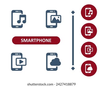 Smartphone Icons. Mobile Phone, Telephone, Music, Audio, Picture, Video, Cloud Computing Icon. Professional, 32x32 pixel perfect vector icon.