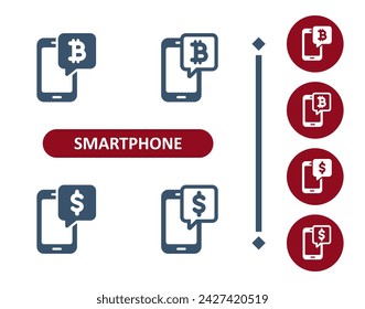 Smartphone Icons. Mobile Phone, Telephone, Bitcoin, Cryptocurrency, Crypto Currency, Dollar Icon. Professional, 32x32 pixel perfect vector icon.