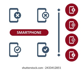 Smartphone Icons. Mobile Phone, Telephone, Button, Cancel, Delete, Blocked, Checkmark, Check Mark Icon. Professional, 32x32 pixel perfect vector icon.