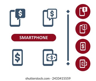 Smartphone Icons. Mobile Phone, Telephone, Online Banking, Mobile Banking, E-commerce, Online Shopping, Dollar, Money Icon. Professional, 32x32 pixel perfect vector icon.