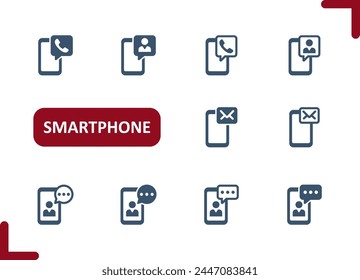 Smartphone-Symbole. Mobiltelefon, Telefon, Telefonanruf, SMS, SMS, Video Call Symbol. Professioneller Symbolsatz für perfekte Vektorgrafik.