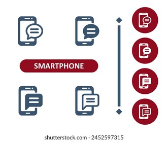 Smartphone-Symbole. Mobiltelefon, Telefon, Telefonanruf, SMS, Chat-Blase, Sprechblase, SMS-Symbol. Professionelles Symbol für perfekte Vektorgrafik mit 32 x 32 Pixeln.