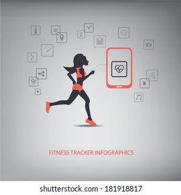 Smartphone icons for monitoring health and fitness. Eps10 vector illustration