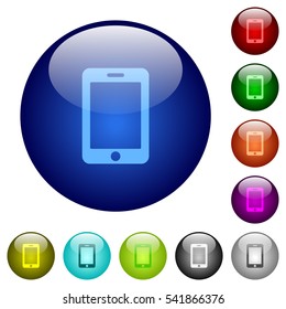 Smartphone icons on round color glass buttons