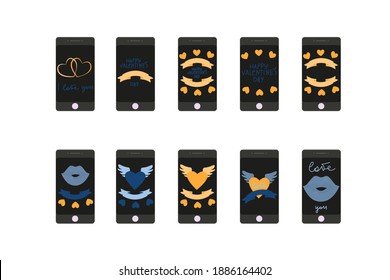 Smartphone icons in retro style. Love message, Valentine's Day greetings