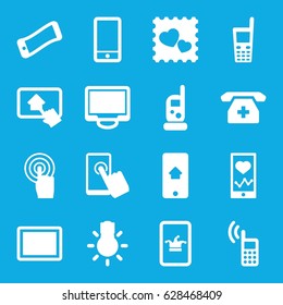 Smartphone icons set. set of 16 smartphone filled icons such as baby monitor phone, Poker on phone, photo with heart, touchscreen, tablet, display, camera bulb