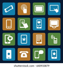 Smartphone icons set. set of 16 smartphone filled icons such as poker on phone, finger on tablet, heartbeat on phone, touchscreen, tablet