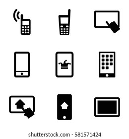 smartphone icons set. Set of 9 smartphone filled icons such as Poker on phone, finger on tablet, phone