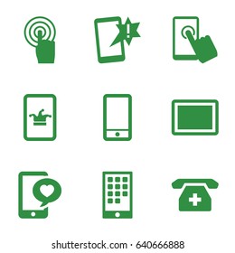 Smartphone icons set. set of 9 smartphone filled icons such as poker on phone, phone with heart, touchscreen, tablet