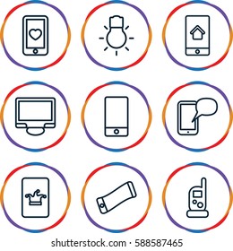 smartphone icons set. Set of 9 smartphone outline icons such as baby monitor phone, Poker on phone, heart mobile, display