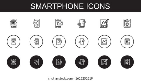smartphone icons set. Collection of smartphone with tablet. Editable and scalable smartphone icons.