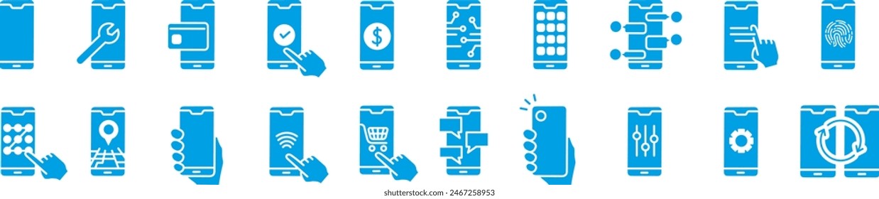 smartphone icons set. Editable stroke icons collection. Vector illustration.