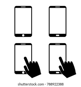 Smartphone icons set, four various black and white smartphone icons, vector illustration.