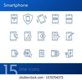 Smartphone icons. Set of line icons. Drawing app, wi-fi, mobile repair, mobile help. Mobile phones concept. Vector illustration can be used for topics like applications, technology, connection