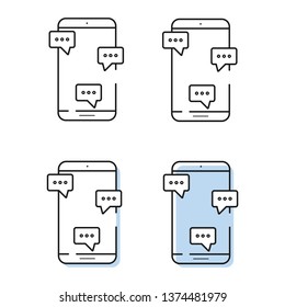 Smartphone icons set in simple line style. Outline cell phone vector. Chat messages.