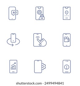 Smartphone icons set. Thin Line style, editable stroke. tracking, smartphone, smart home, web maintenance, online marketing, mobile rotation, mobile.