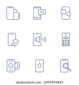 Smartphone icons set. Thin Line style, editable stroke. sms, smartphone, shield, phone call, chat, browsing, orientation, mobile, mobile payment.