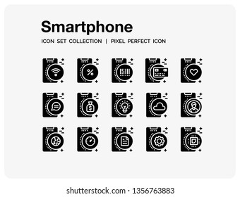 Smartphone Icons Set. UI Pixel Perfect Well-crafted Vector Thin Line Icons. The illustrations are a vector.