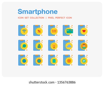 Smartphone Icons Set. UI Pixel Perfect Well-crafted Vector Thin Line Icons. The illustrations are a vector.