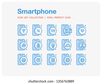 Smartphone Icons Set. UI Pixel Perfect Well-crafted Vector Thin Line Icons. The illustrations are a vector.