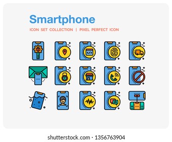 Smartphone Icons Set. UI Pixel Perfect Well-crafted Vector Thin Line Icons. The illustrations are a vector.