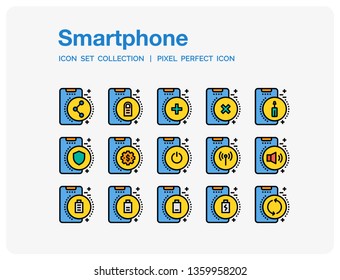 Smartphone Icons Set. UI Pixel Perfect Well-crafted Vector Thin Line Icons. The illustrations are a vector.