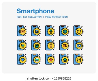Smartphone Icons Set. UI Pixel Perfect Well-crafted Vector Thin Line Icons. The illustrations are a vector.