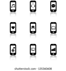 smart-phone icons with signs on screen