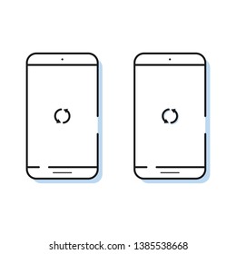 Smartphone icons with synchronize arrows in simple line style. Outline cell phone vector for app and web design.