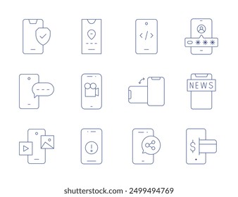 Smartphone icons. Thin Line style, editable stroke. security, development, chat, responsive, content marketing, tracking, smartphone, smart home, phone.