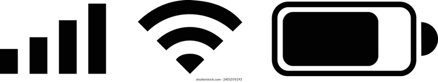 Iconos de Smartphone para WIFI, BATTER y SIGNAL. Uso en blanco y negro para smartphones de ilustraciones