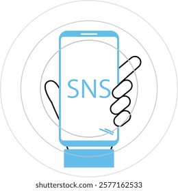 Smartphone illustration of spreading information on SNS