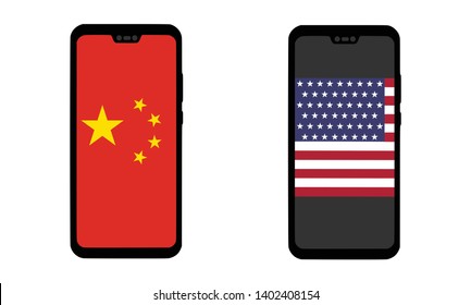 Smartphone illustration vector with flag of China and United State of America on screen. Latest global economy business issue