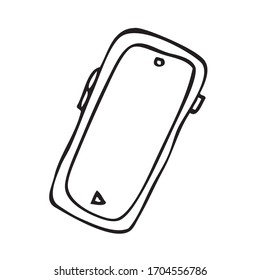 Smartphone illustration. Vector graphic in doodle style. Hand-drawn by a black line. Isolated image on a white background.