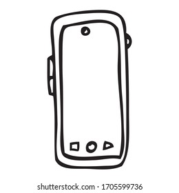 Smartphone illustration. Vector graphic in doodle style. Hand-drawn by a black line. Isolated image on a white background.