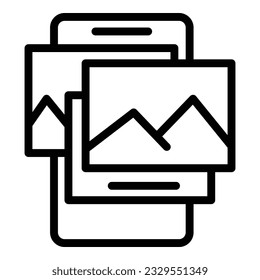Bildinhalte für Smartphones - Symbol umreißt Vektorgrafik. Marktblog. Plakatmedien