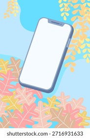 Imagem Smartphone com fundo pastel colorido e folhas para uso em vários anúncios.
