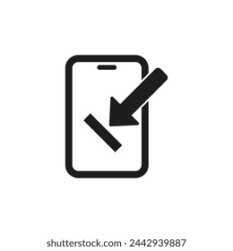 Smartphone mit Symbol für eingehenden Anruf. Touchscreen mit Pfeil. Symbol für mobile Kommunikation. Vektorgrafik. EPS 10.
