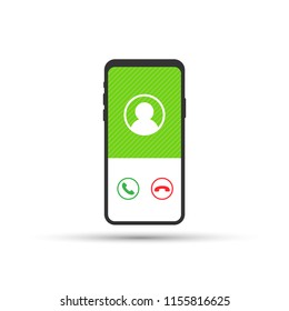 Smartphone with incoming call on display. Vector stock illustration.