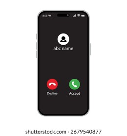 Smartphone Incoming Call Screen UI Template Accept Decline Buttons Vector.