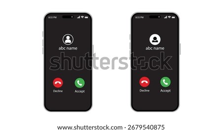 Smartphone Incoming Call Screen UI Template Accept Decline Buttons Vector.
